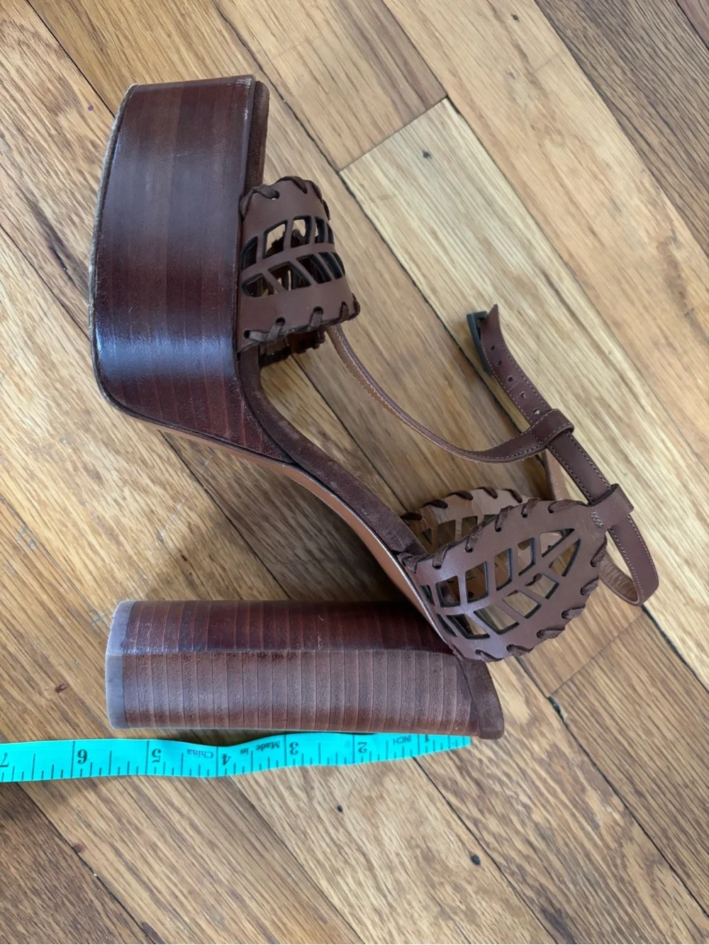 Aquatalia Brown Leather Cutout Platform Sandals